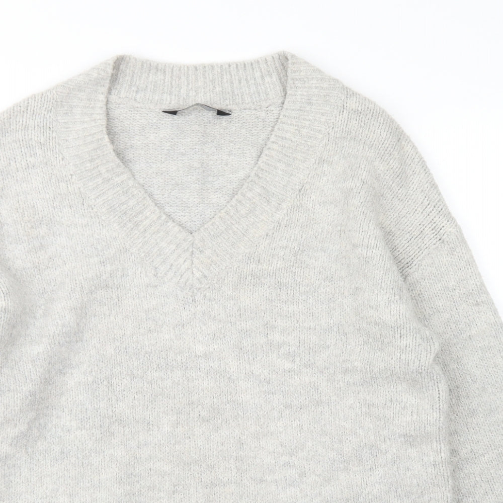 F&F Womens Grey V-Neck  Acrylic Pullover Jumper Size 8