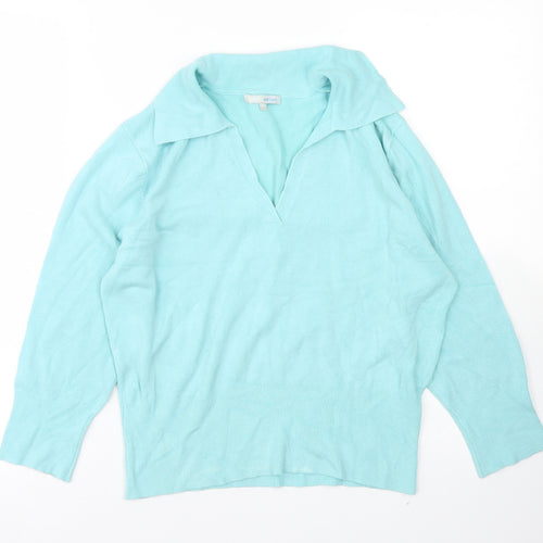 Nouveau Edition Womens Blue Collared  Viscose Pullover Jumper Size L