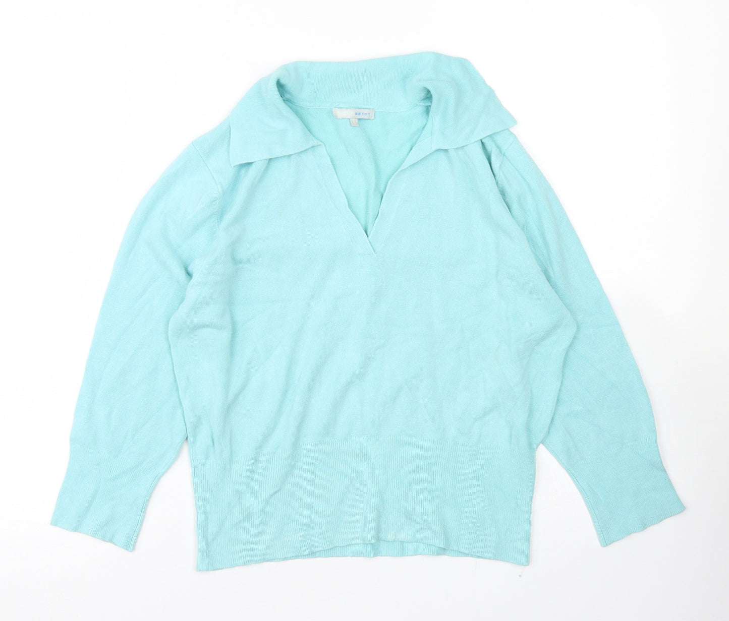 Nouveau Edition Womens Blue Collared  Viscose Pullover Jumper Size L
