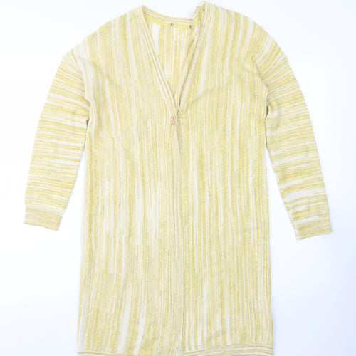 TU Womens Yellow V-Neck Striped Cotton Cardigan Jumper Size 8