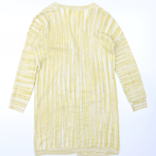 TU Womens Yellow V-Neck Striped Cotton Cardigan Jumper Size 8