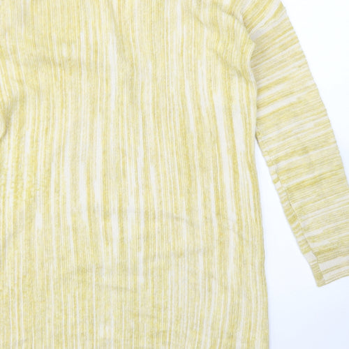 TU Womens Yellow V-Neck Striped Cotton Cardigan Jumper Size 8