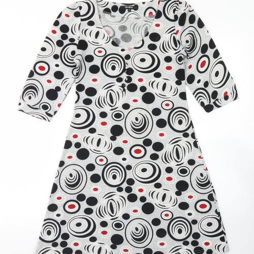 Izabel Womens Grey Geometric Polyester Fit & Flare  Size S  V-Neck