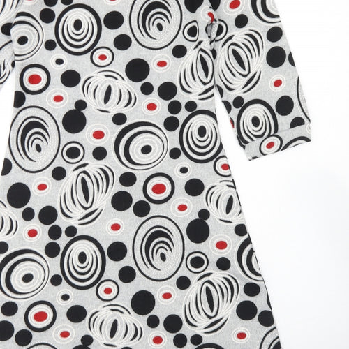 Izabel Womens Grey Geometric Polyester Fit & Flare  Size S  V-Neck