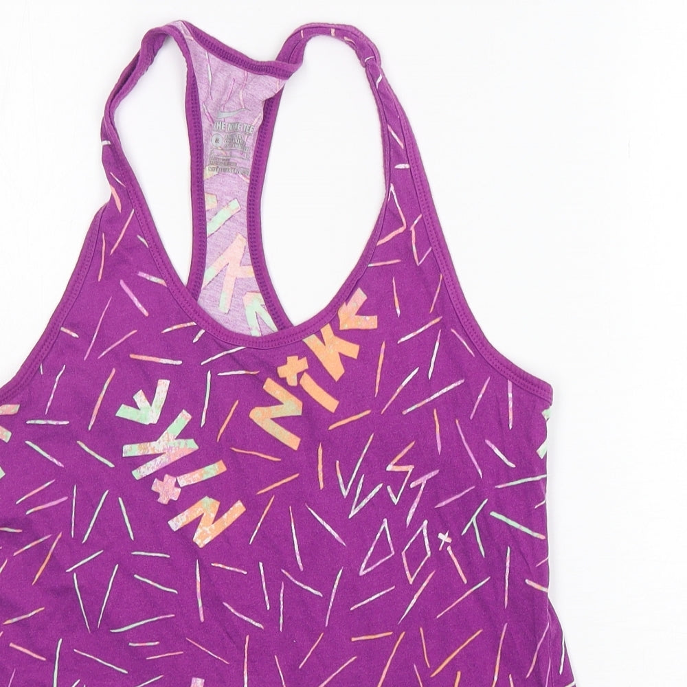 Nke Womens Purple Geometric Cotton Basic Tank Size M Round Neck