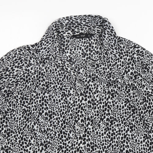 F&F Womens Multicoloured Animal Print Polyester Basic Button-Up Size 10 Collared