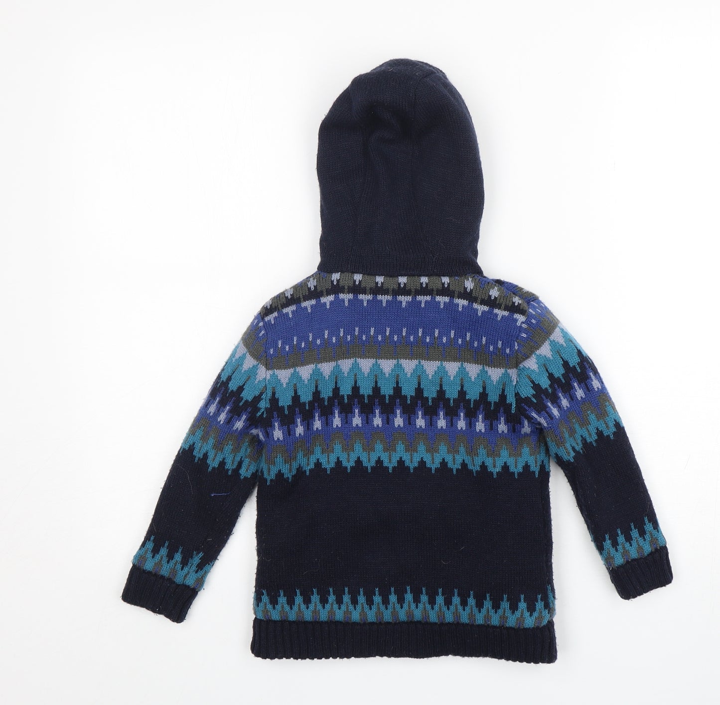 TU Boys Blue Fair Isle Acrylic Full Zip Hoodie Size 3 Years