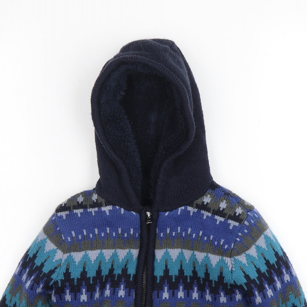 TU Boys Blue Fair Isle Acrylic Full Zip Hoodie Size 3 Years