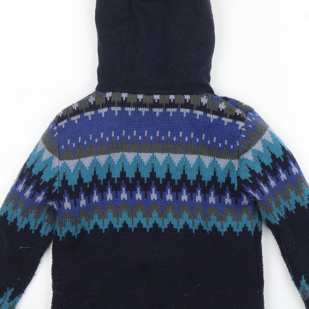 TU Boys Blue Fair Isle Acrylic Full Zip Hoodie Size 3 Years
