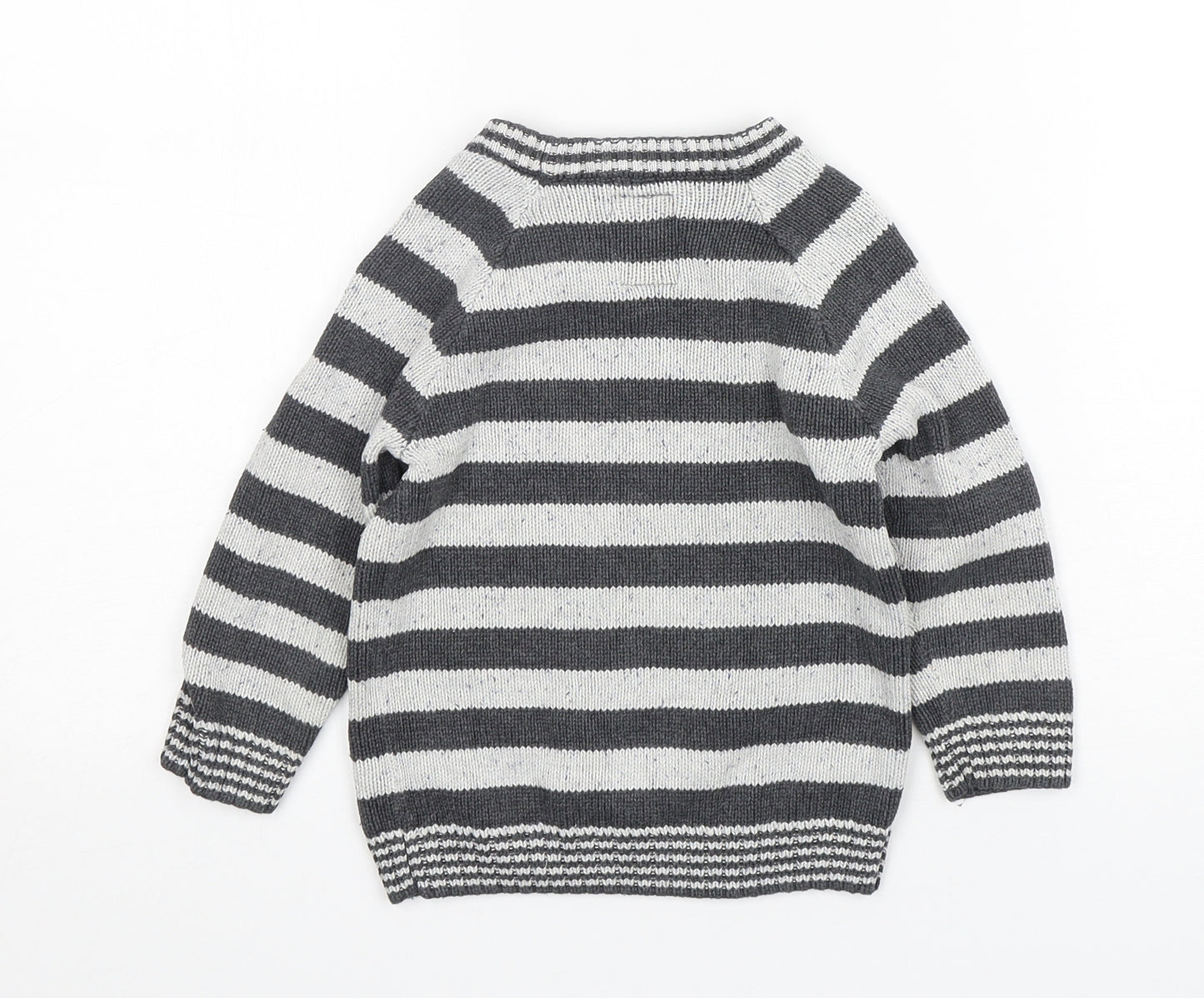 TU Boys Grey Round Neck Striped Cotton Pullover Jumper Size 2-3 Years