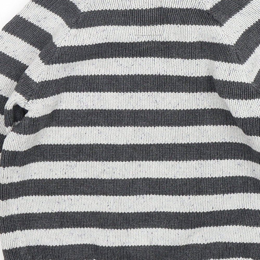 TU Boys Grey Round Neck Striped Cotton Pullover Jumper Size 2-3 Years