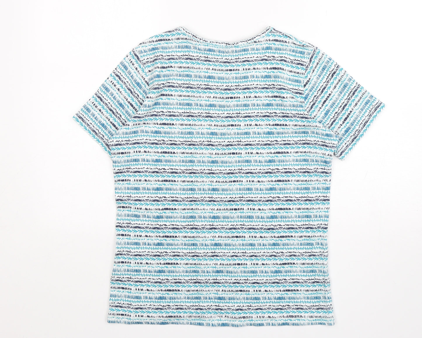 ISLE Essentials Womens Blue Striped Cotton Basic T-Shirt Size S Round Neck