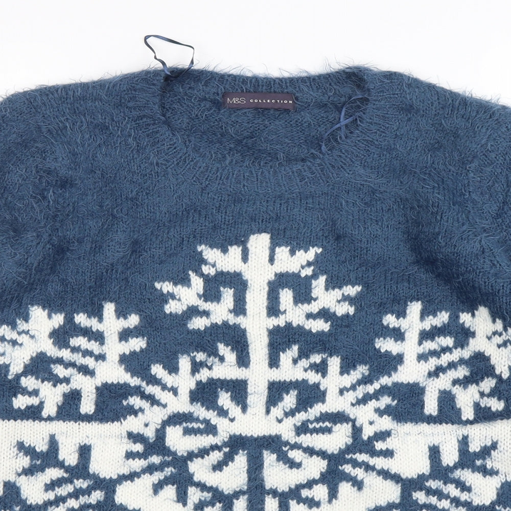M&S Womens Blue Round Neck  Acrylic Pullover Jumper Size 14