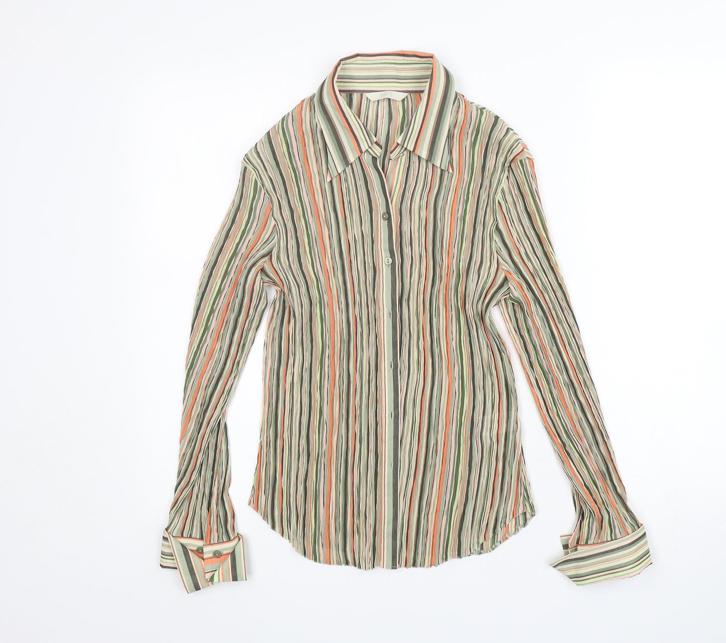 M&S Womens Multicoloured Striped Polyester Basic Button-Up Size 16 Collared