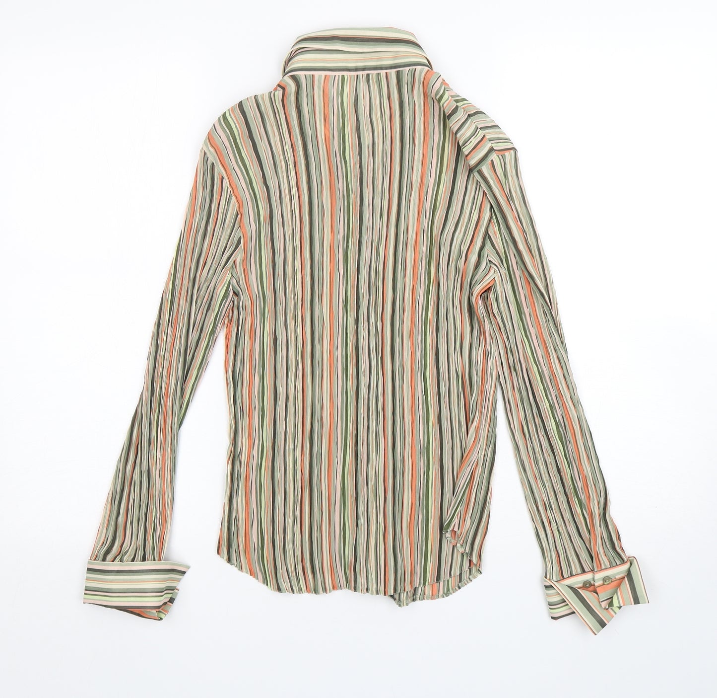 M&S Womens Multicoloured Striped Polyester Basic Button-Up Size 16 Collared