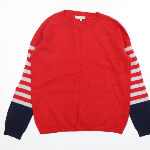 Hobbs Womens Red Round Neck Striped Wool Pullover Jumper Size S