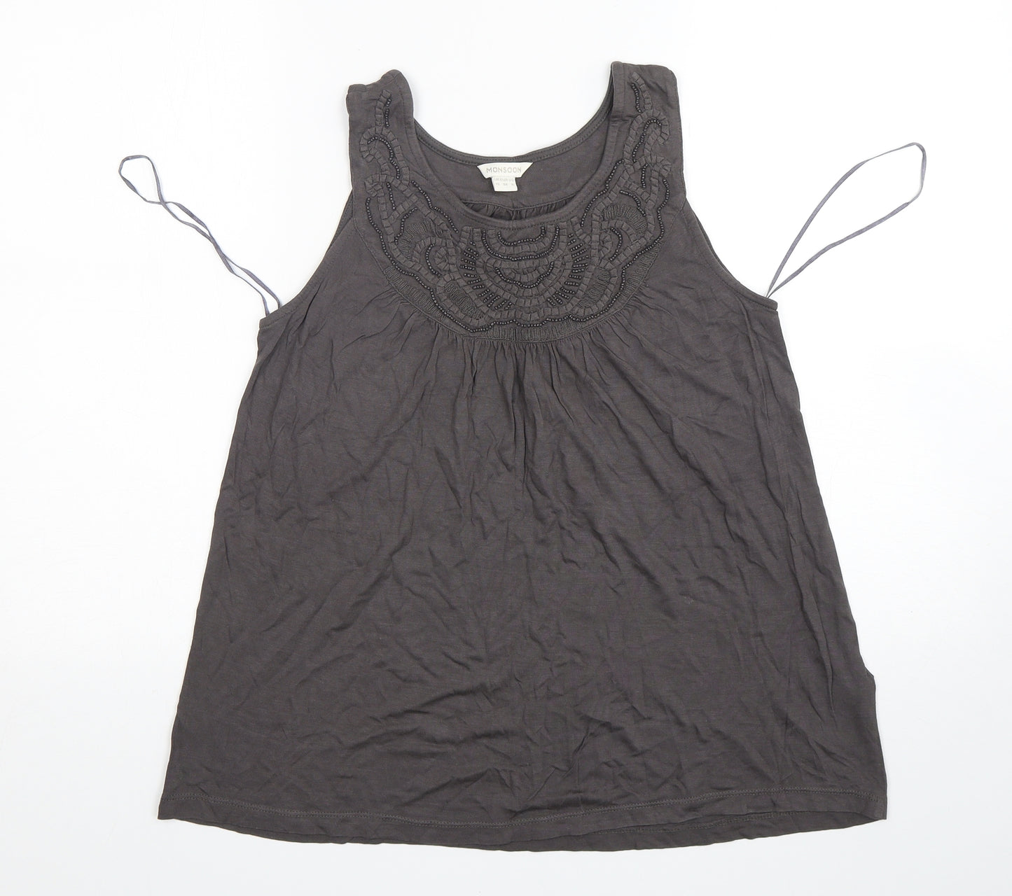 Monsoon Womens Grey  Viscose Basic Tank Size 10 Round Neck