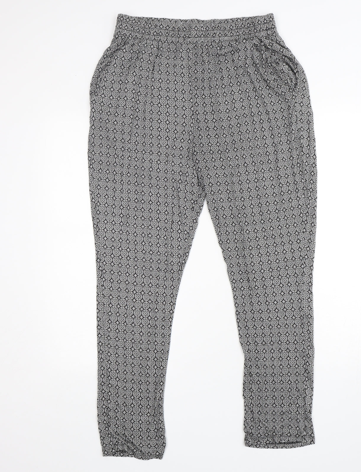 H&M Womens Multicoloured Geometric Viscose Harem Trousers Size M L26 in Regular