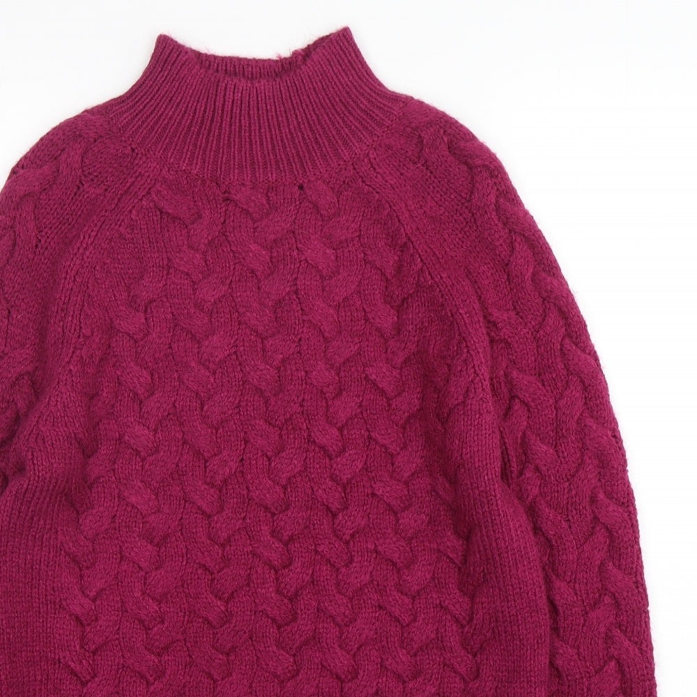 M&S Womens Purple Mock Neck  Acrylic Pullover Jumper Size S
