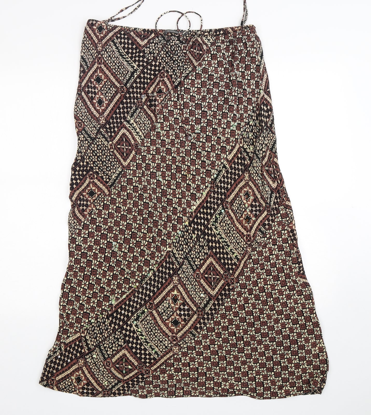 River Island  Womens Brown Floral Viscose A-Line Skirt Size 14