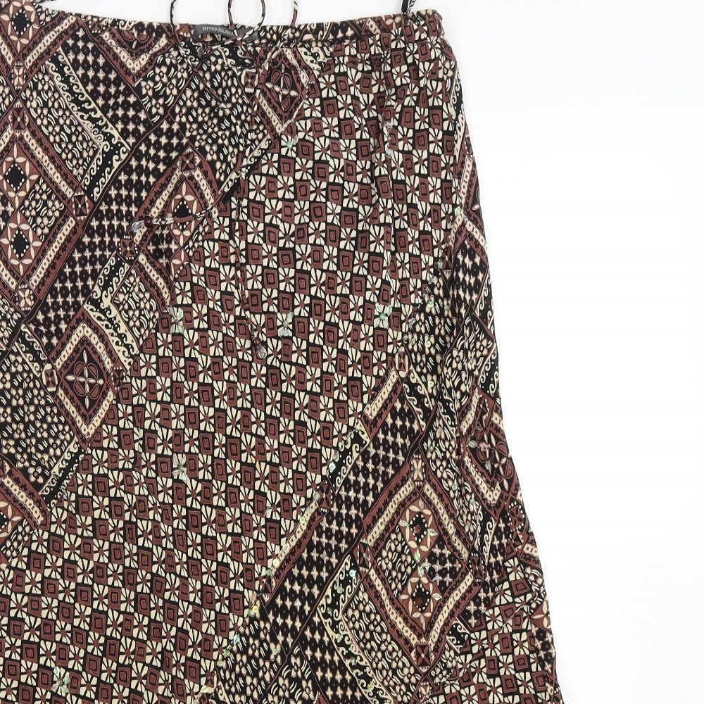 River Island  Womens Brown Floral Viscose A-Line Skirt Size 14