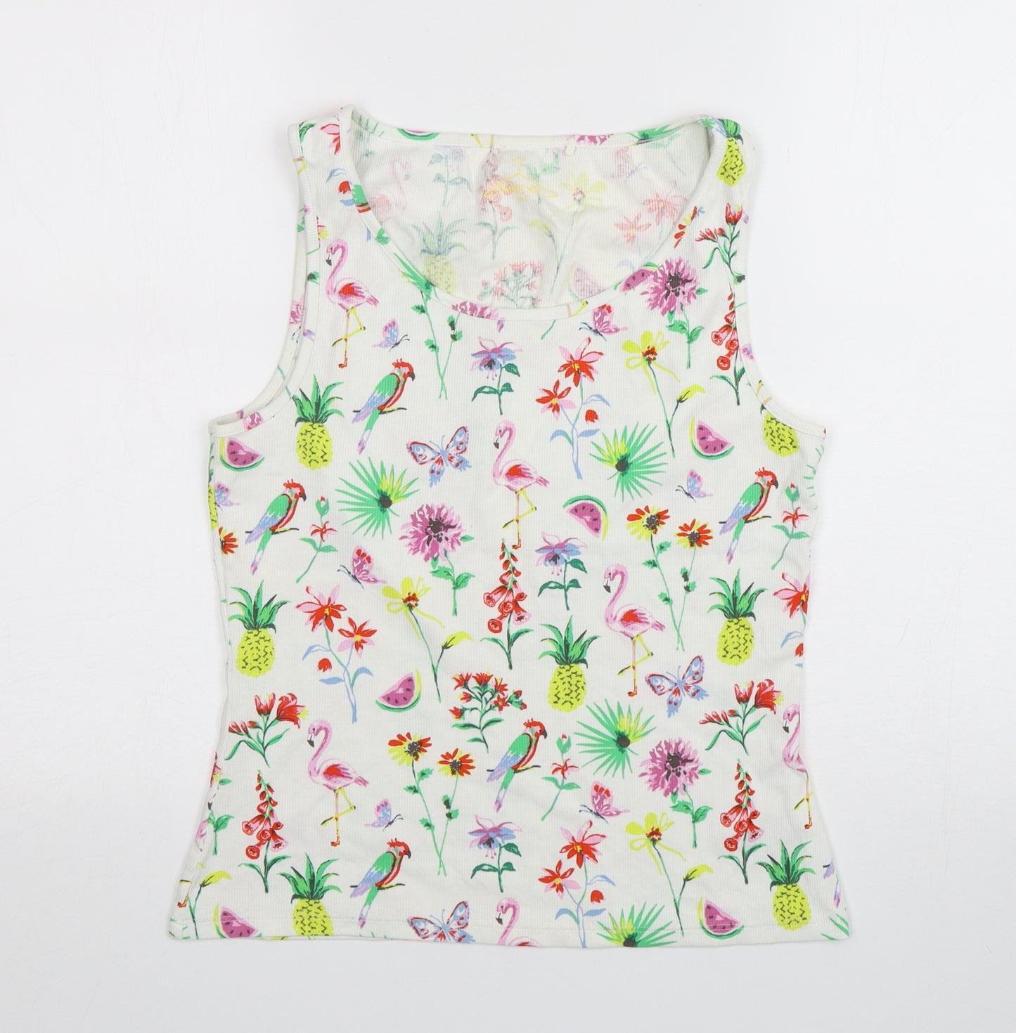 NEXT Girls Multicoloured Floral Cotton Basic Tank Size 16 Years Round Neck