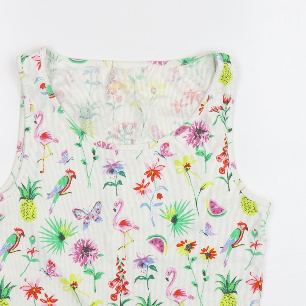 NEXT Girls Multicoloured Floral Cotton Basic Tank Size 16 Years Round Neck