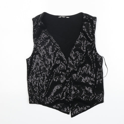 M&Co Womens Black V-Neck  Polyester Cardigan Jumper Size 10