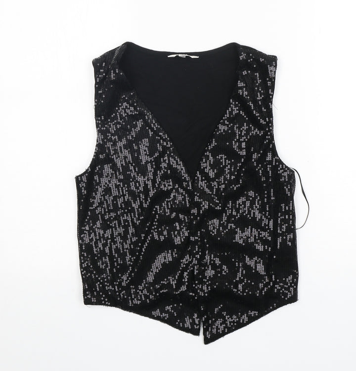 M&Co Womens Black V-Neck  Polyester Cardigan Jumper Size 10