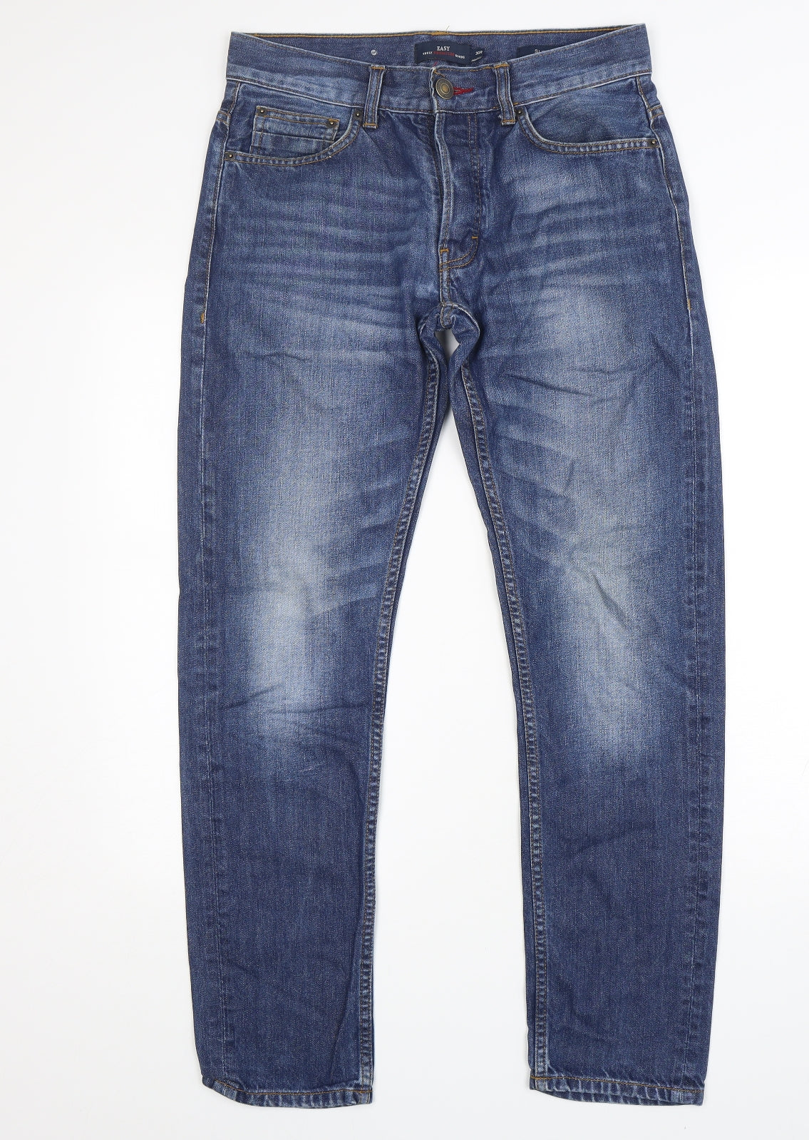 Easy Mens Blue  Cotton Straight Jeans Size 30 L30 in Regular