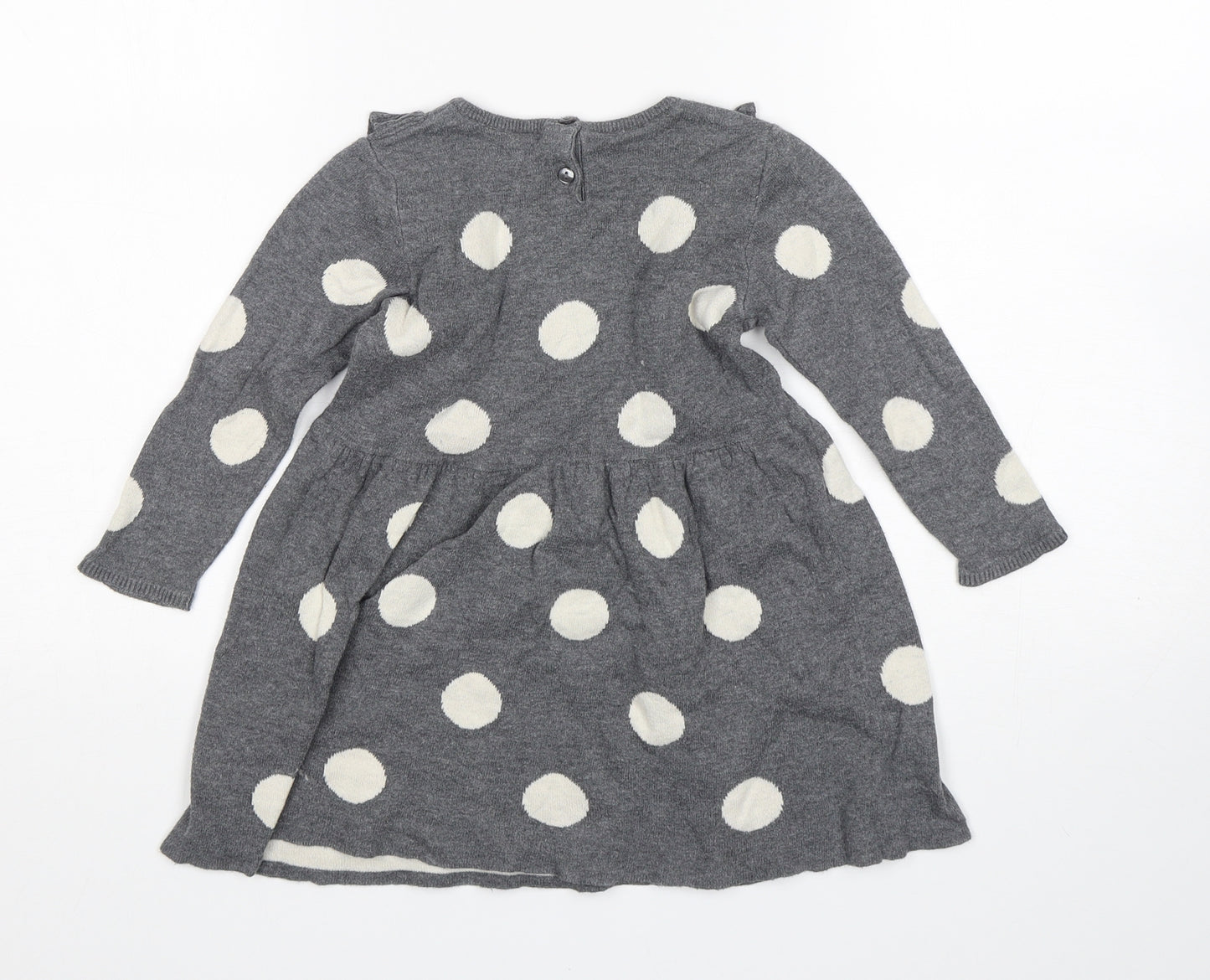 H&M Girls Grey Polka Dot Cotton Jumper Dress  Size 18-24 Months  Round Neck