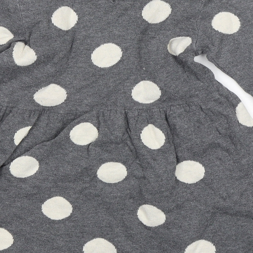 H&M Girls Grey Polka Dot Cotton Jumper Dress  Size 18-24 Months  Round Neck