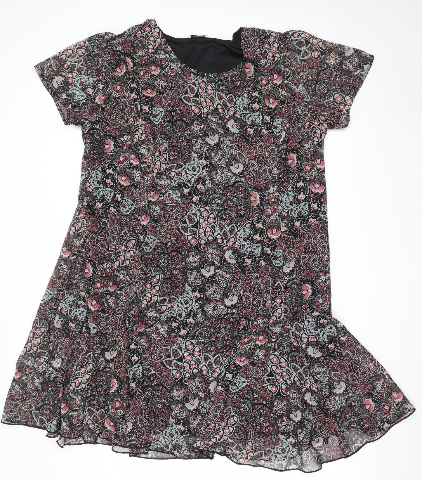 Damart Womens Black Geometric Polyester Fit & Flare  Size 26  Round Neck