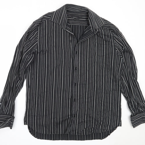NEXT Mens Black Striped Cotton  Button-Up Size L Collared