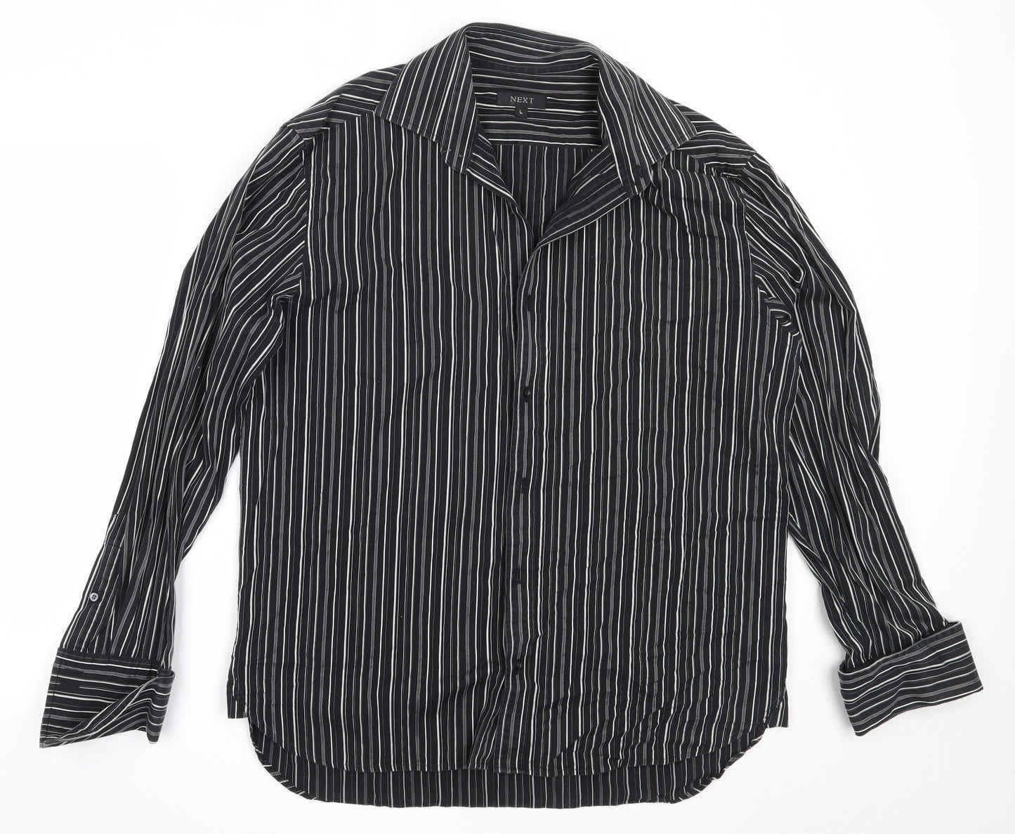 NEXT Mens Black Striped Cotton  Button-Up Size L Collared
