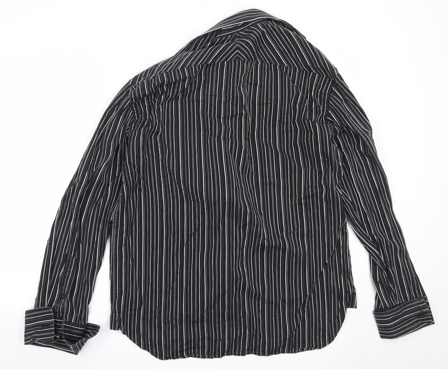 NEXT Mens Black Striped Cotton  Button-Up Size L Collared