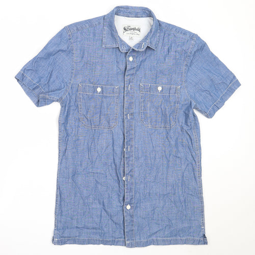 The Stronghold Mens Blue  Cotton  Button-Up Size XS Collared