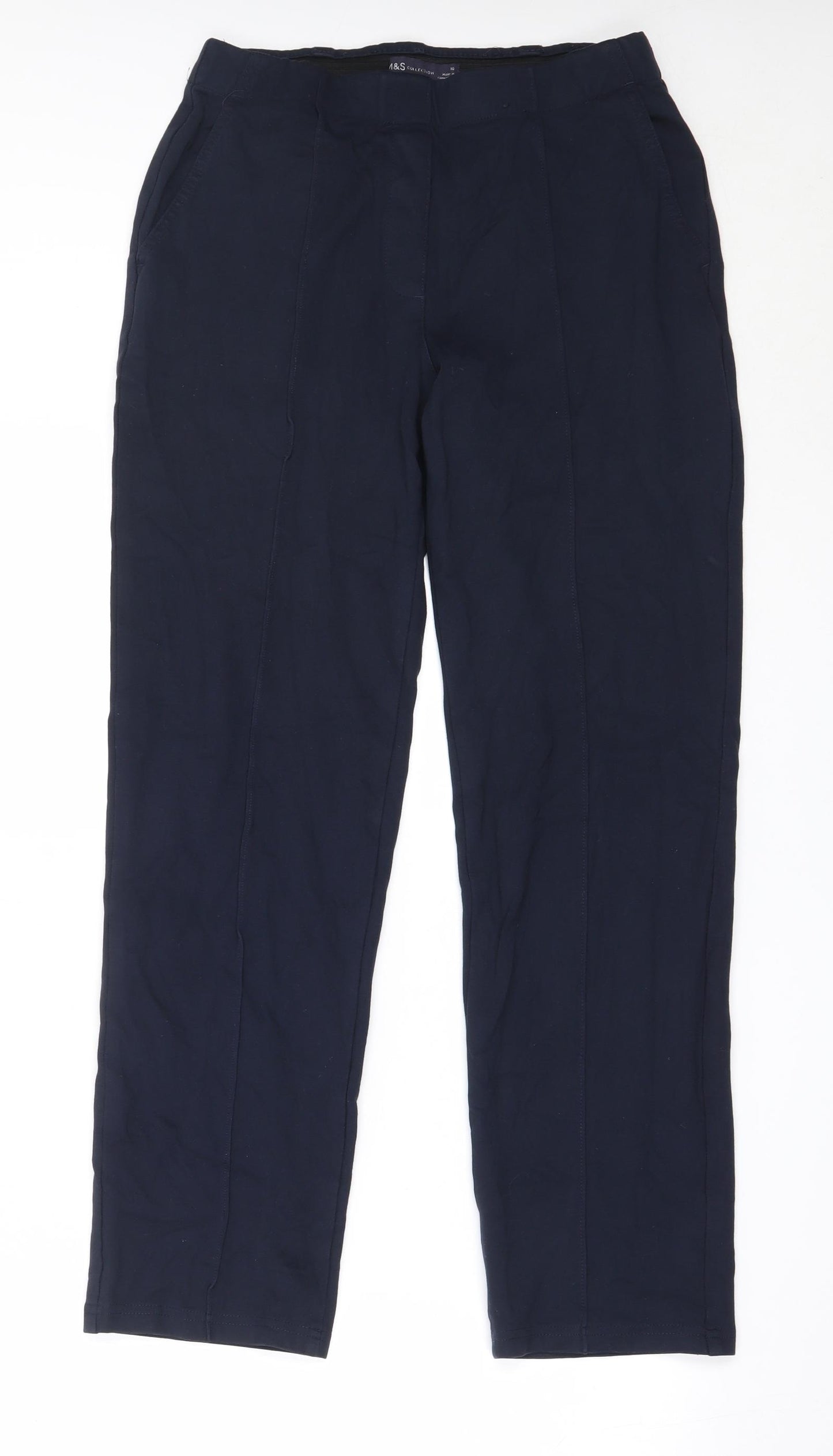 Marks and Spencer Womens Blue  Cotton Sweatpants Trousers Size 10 L28 in Regular
