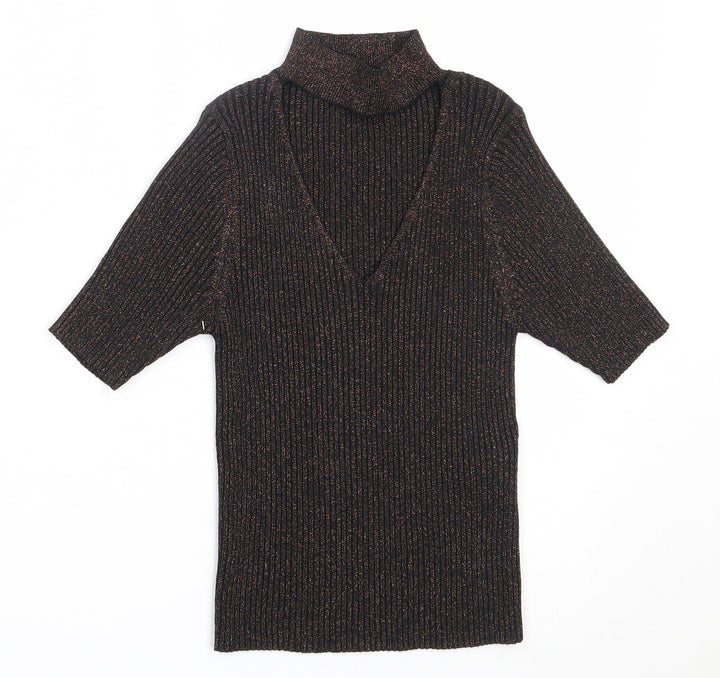 New Look Womens Black  Viscose Basic Blouse Size 8 V-Neck