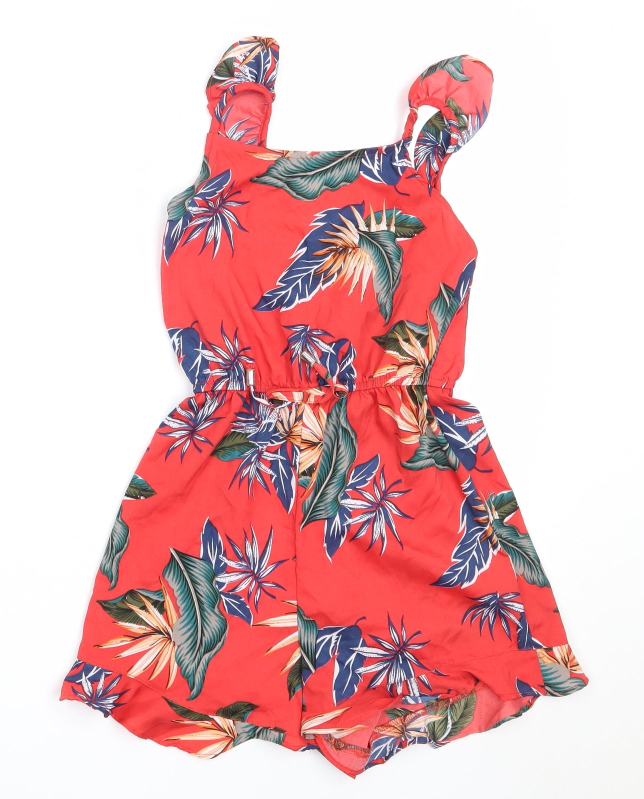 Primark Girls Red Floral Polyester Playsuit One-Piece Size 8-9 Years