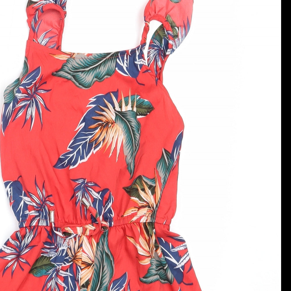 Primark Girls Red Floral Polyester Playsuit One-Piece Size 8-9 Years