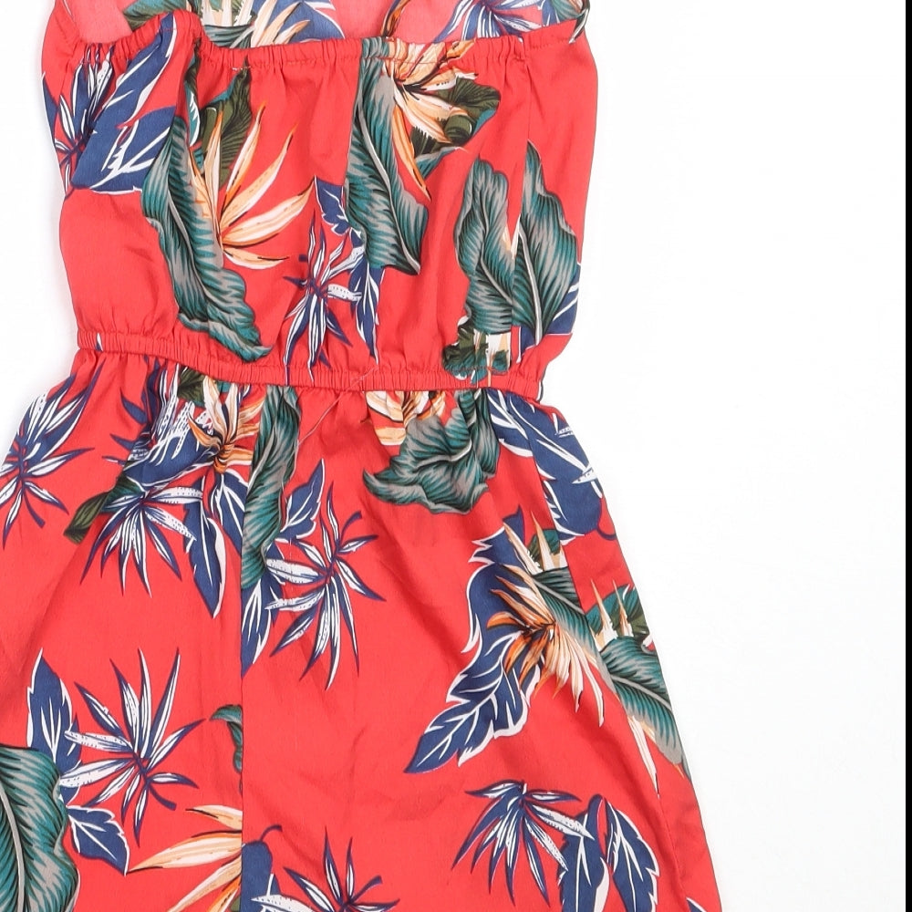 Primark Girls Red Floral Polyester Playsuit One-Piece Size 8-9 Years