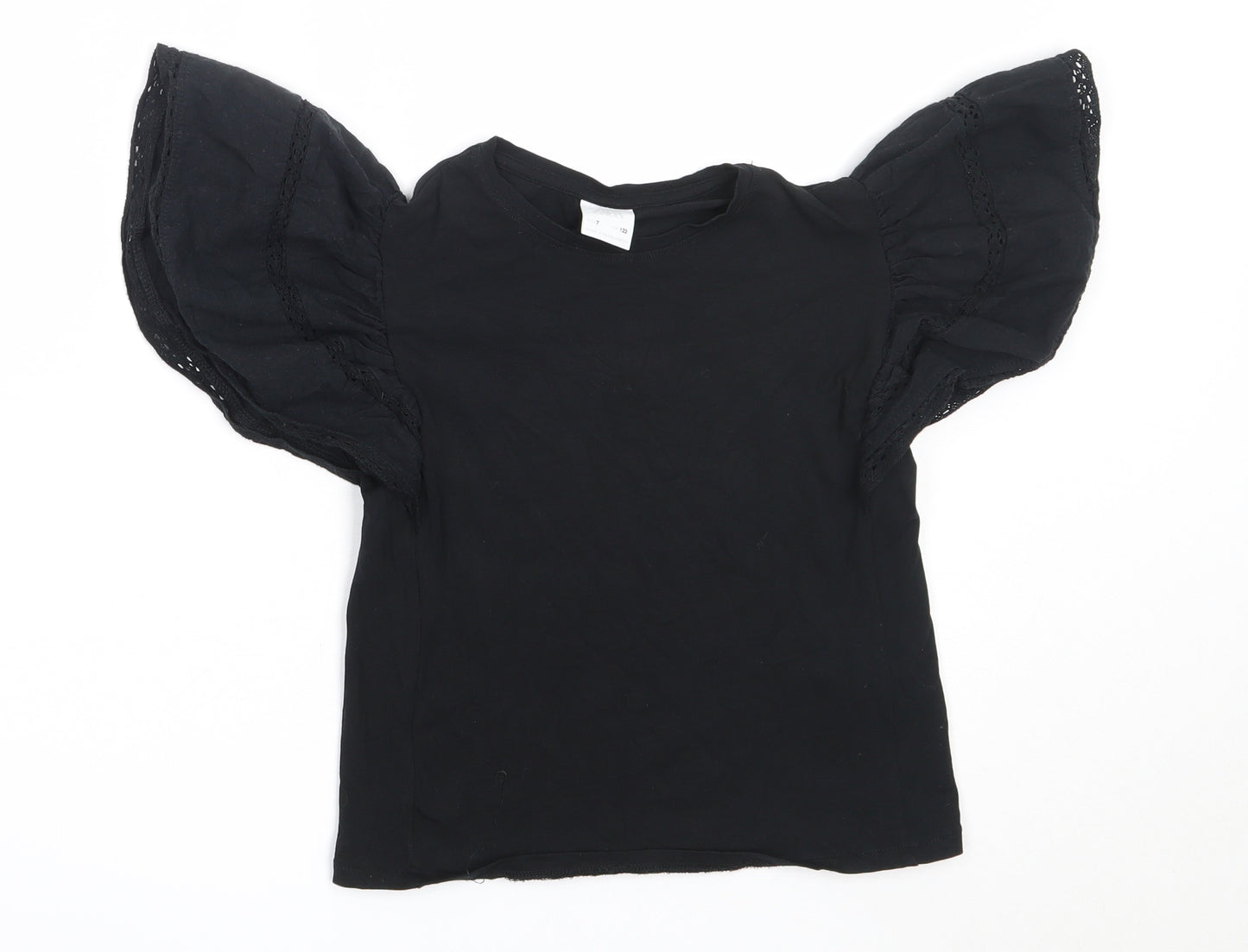 Zara Girls Black  Cotton Basic T-Shirt Size 7 Years Round Neck