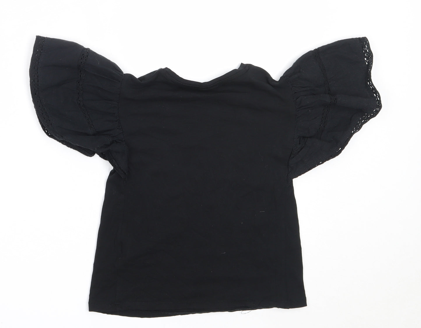 Zara Girls Black  Cotton Basic T-Shirt Size 7 Years Round Neck