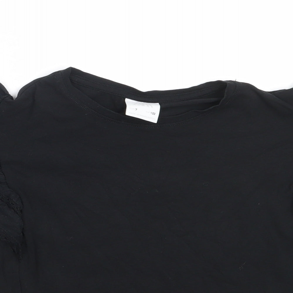Zara Girls Black  Cotton Basic T-Shirt Size 7 Years Round Neck