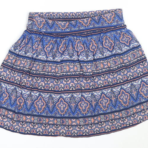 New Look Womens Blue Geometric Viscose Flare Skirt Size 10