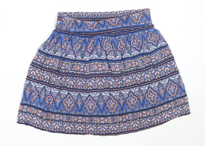 New Look Womens Blue Geometric Viscose Flare Skirt Size 10