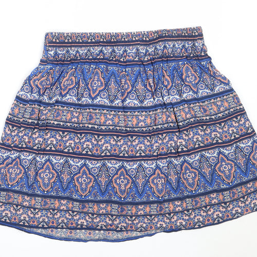 New Look Womens Blue Geometric Viscose Flare Skirt Size 10