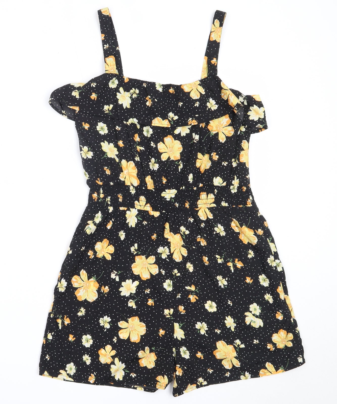 Primark Girls Black Floral Polyester Playsuit One-Piece Size 12-13 Years