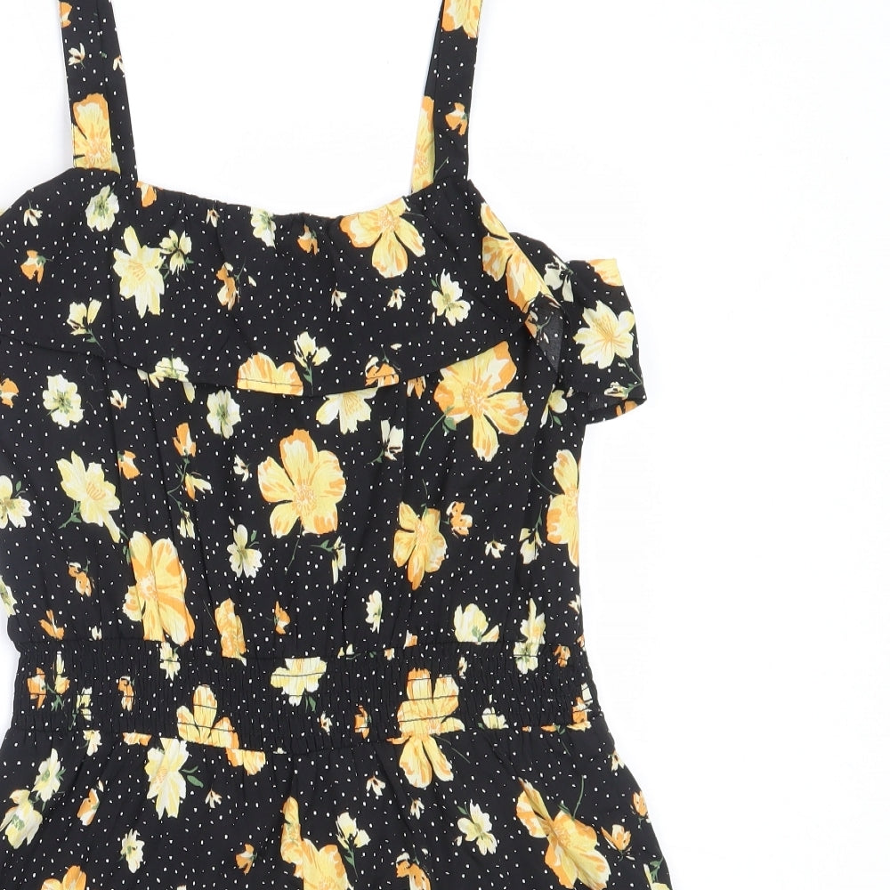 Primark Girls Black Floral Polyester Playsuit One-Piece Size 12-13 Years